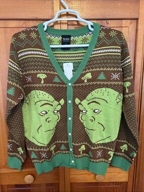 DreamWorks Shrek Graphic Green & Brown Cardigan Sweater
